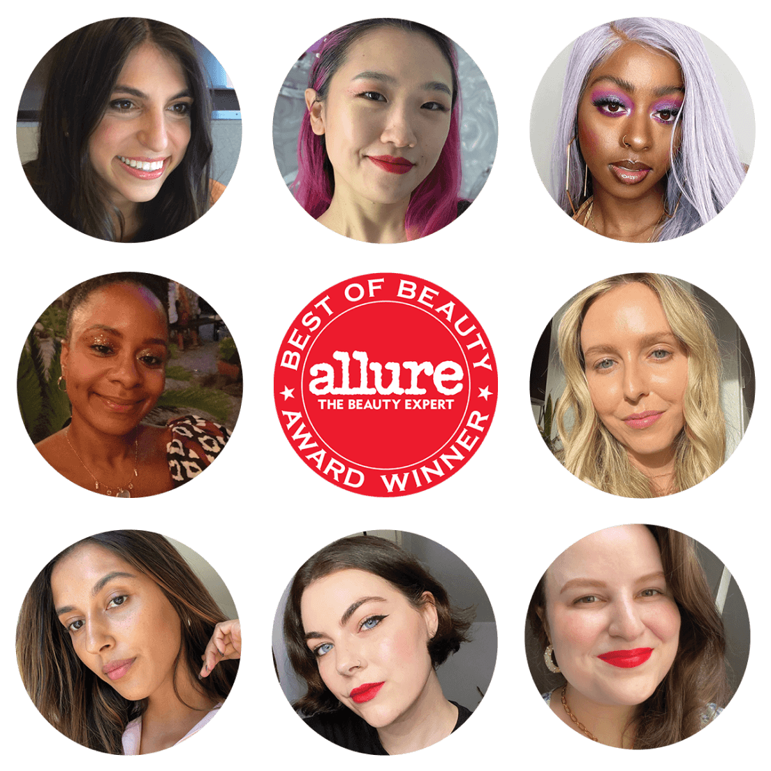 Allure logo with images of 8 female beauty experts in circles.